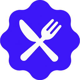 The food spot mark: a white knife and fork crossed inside a violet rosette