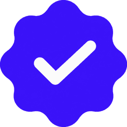 The verification tick: a white tick inside a violet rosette